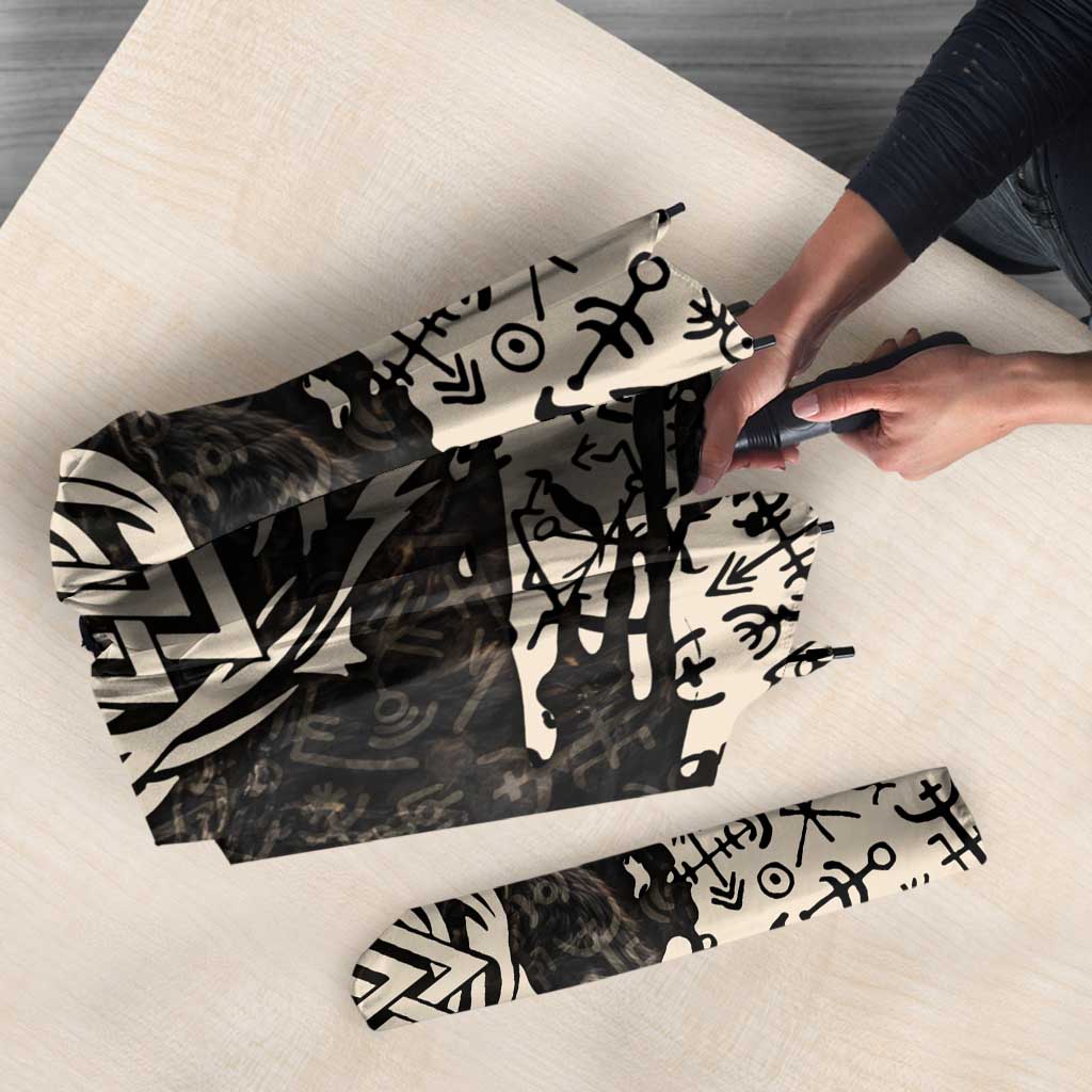 Fenrir Umbrella with Norse Symbols and Howling Wolf Viking Mythology Tribute - Wonder Print Shop