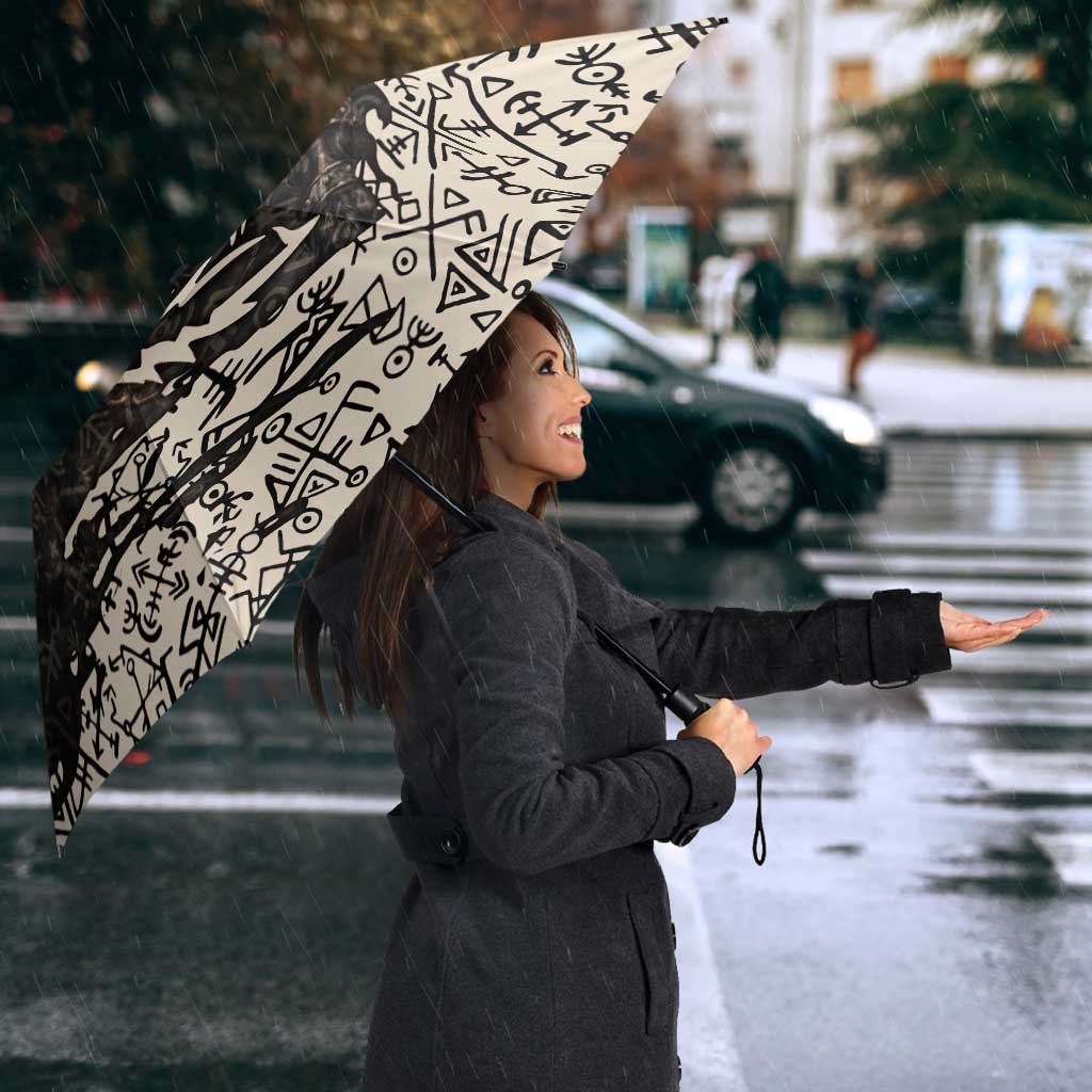 Fenrir Umbrella with Norse Symbols and Howling Wolf Viking Mythology Tribute - Wonder Print Shop