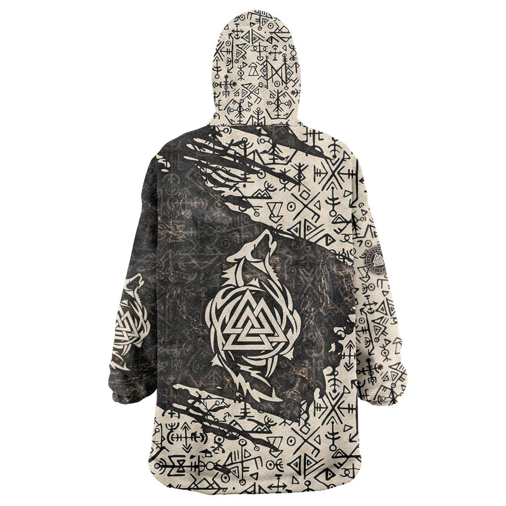 Fenrir Wearable Blanket Hoodie with Norse Symbols and Howling Wolf Viking Mythology Tribute - Wonder Print Shop