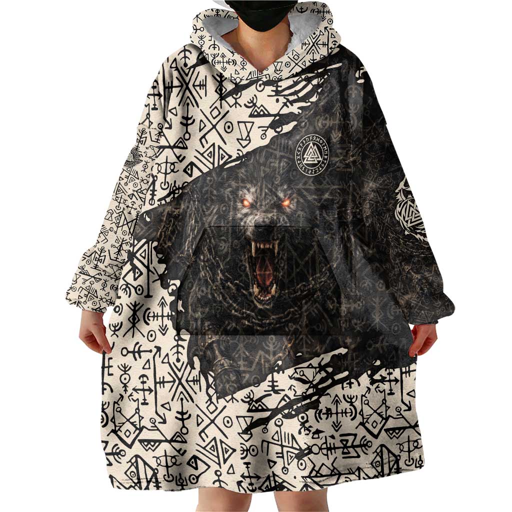 Fenrir Wearable Blanket Hoodie with Norse Symbols and Howling Wolf Viking Mythology Tribute - Wonder Print Shop