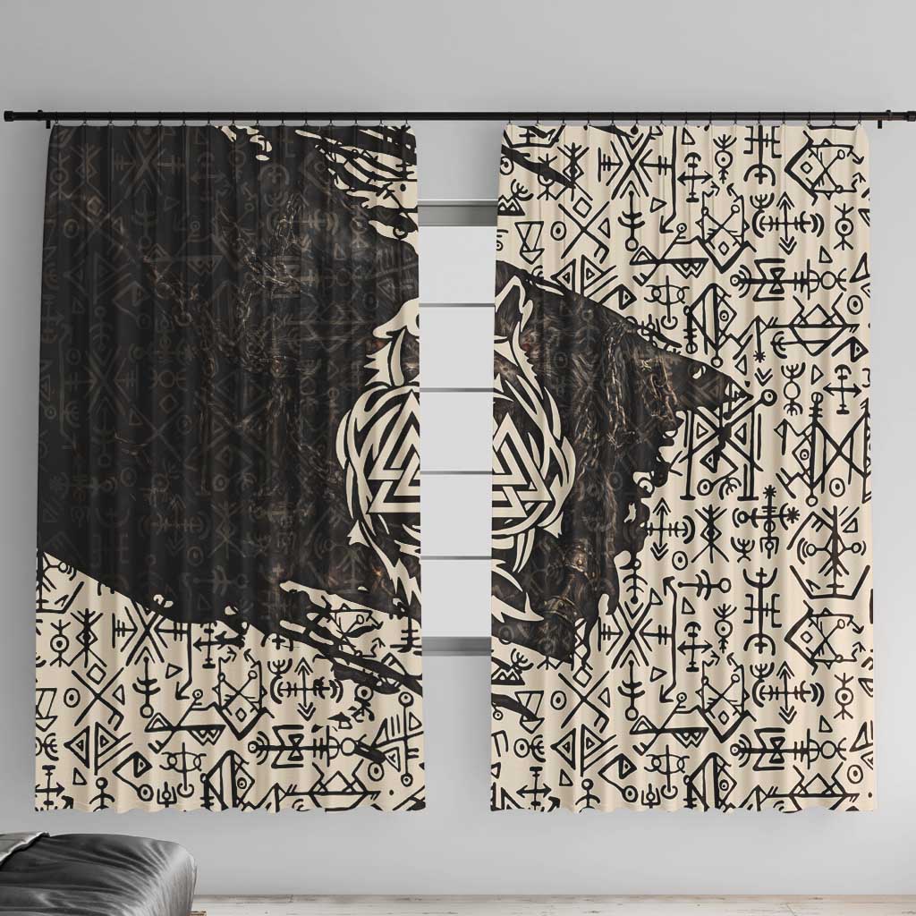 Fenrir Window Curtain with Norse Symbols and Howling Wolf Viking Mythology Tribute - Wonder Print Shop