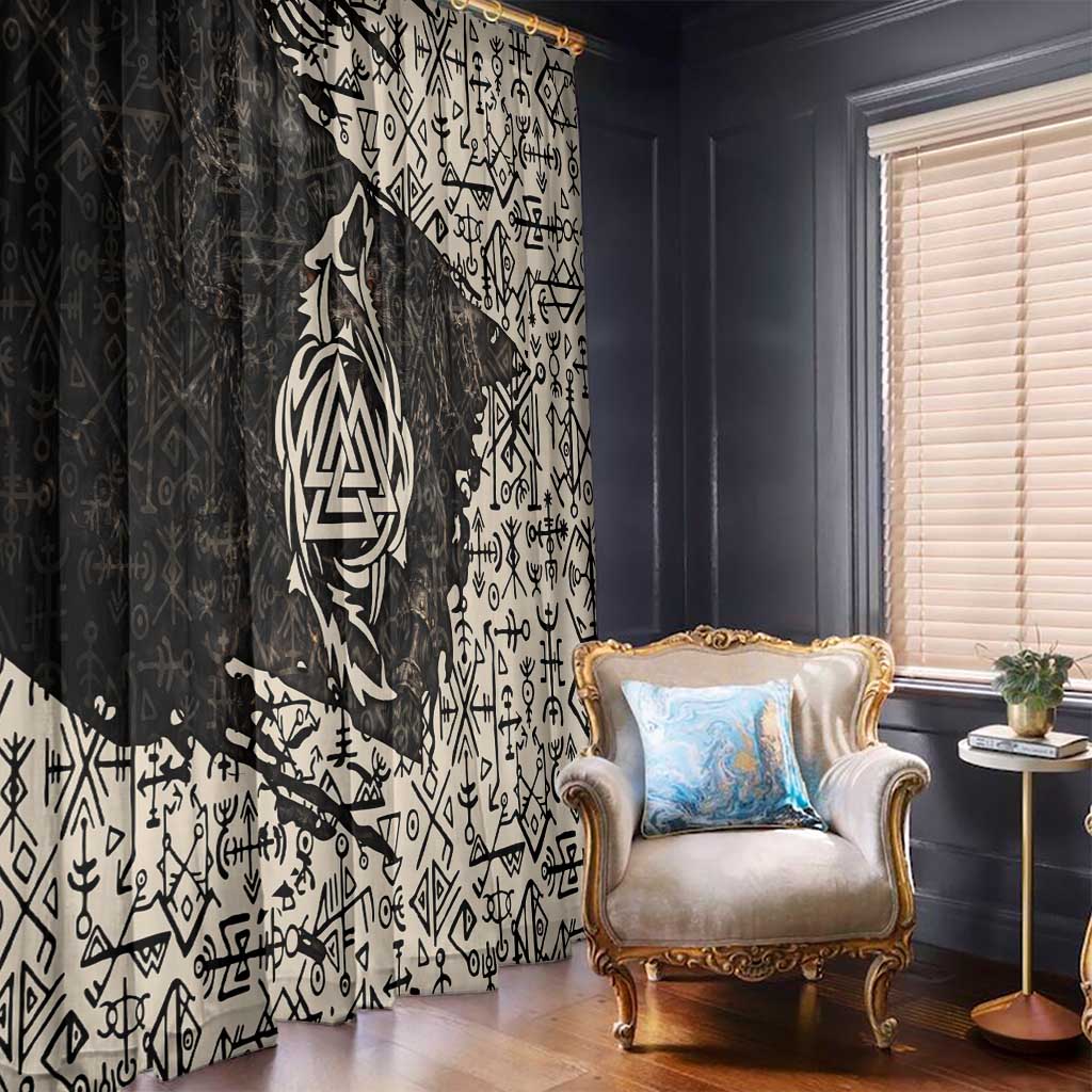 Fenrir Window Curtain with Norse Symbols and Howling Wolf Viking Mythology Tribute - Wonder Print Shop