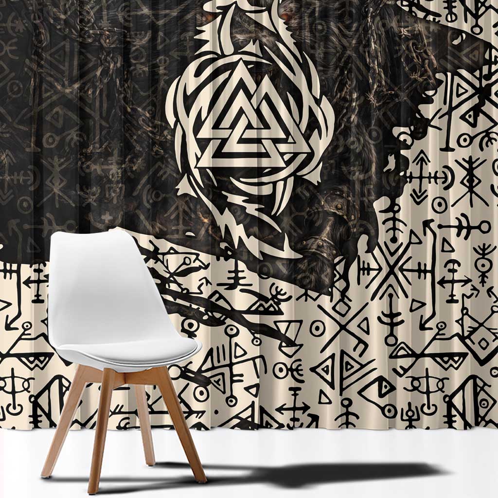 Fenrir Window Curtain with Norse Symbols and Howling Wolf Viking Mythology Tribute - Wonder Print Shop