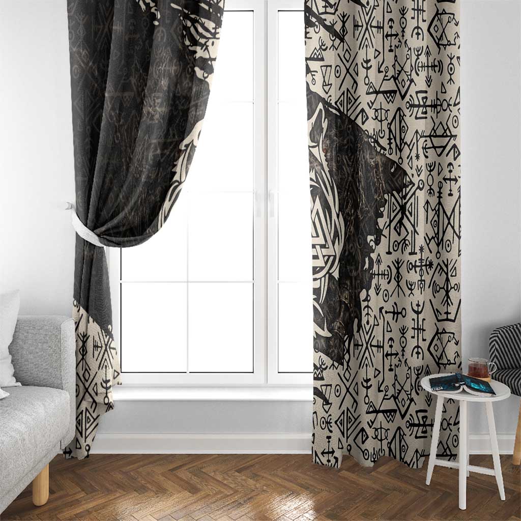 Fenrir Window Curtain with Norse Symbols and Howling Wolf Viking Mythology Tribute - Wonder Print Shop