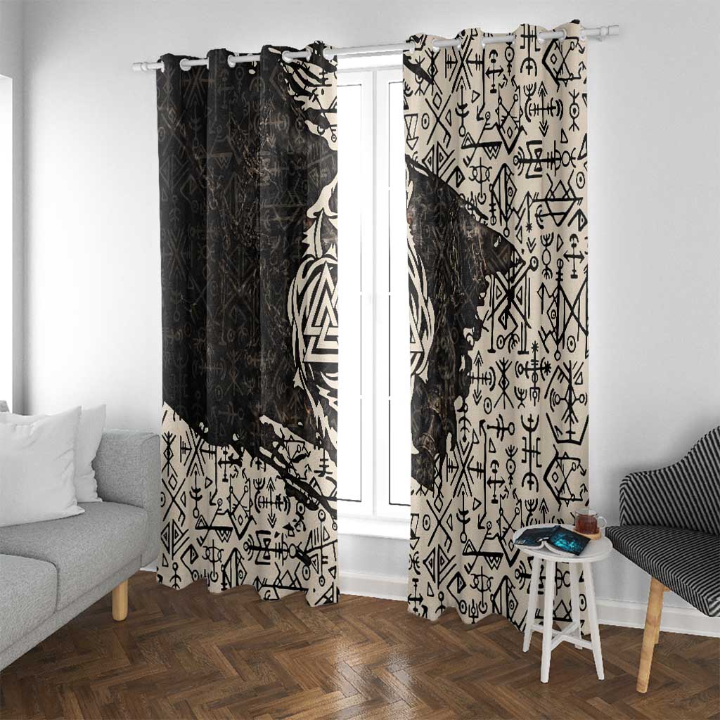 Fenrir Window Curtain with Norse Symbols and Howling Wolf Viking Mythology Tribute - Wonder Print Shop