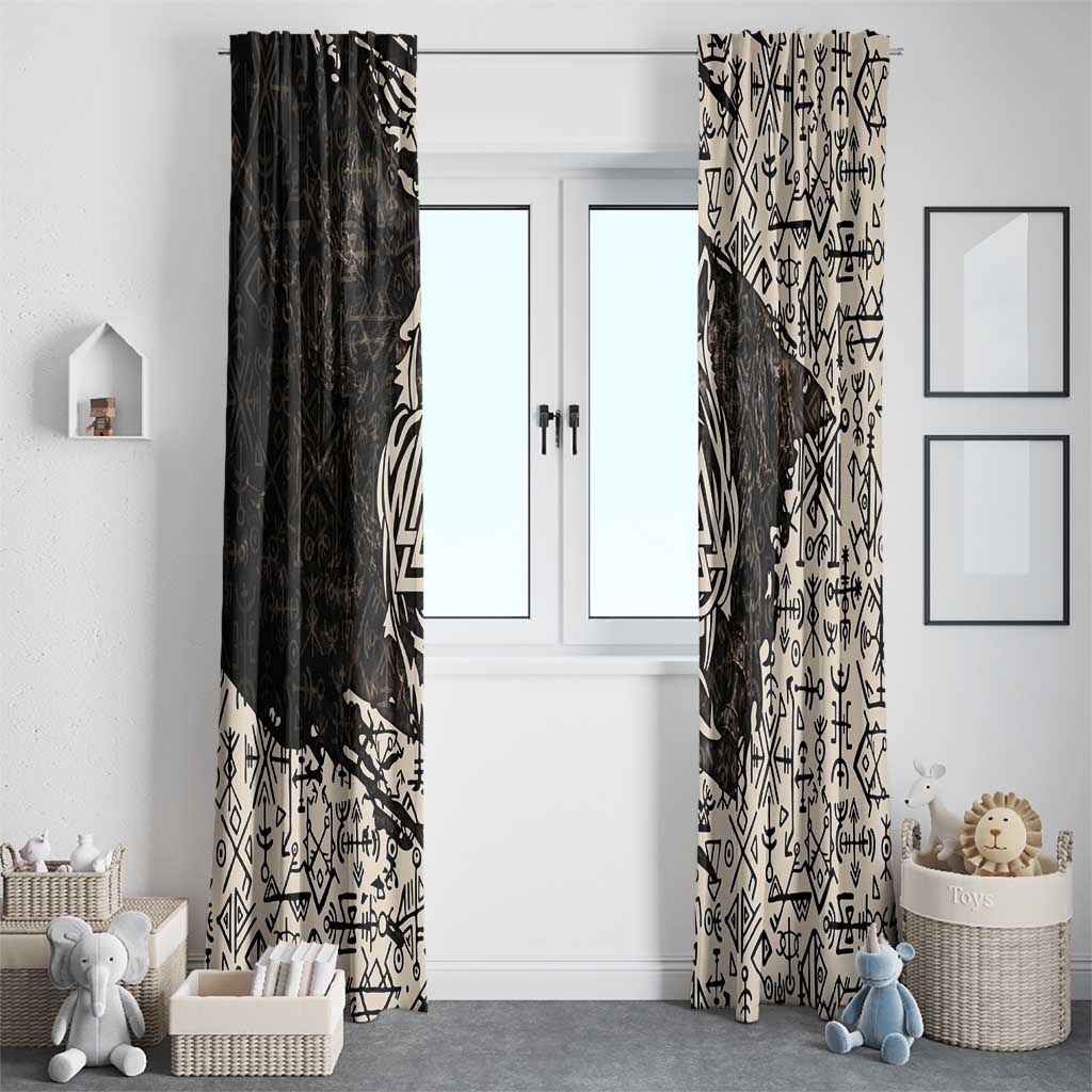 Fenrir Window Curtain with Norse Symbols and Howling Wolf Viking Mythology Tribute - Wonder Print Shop