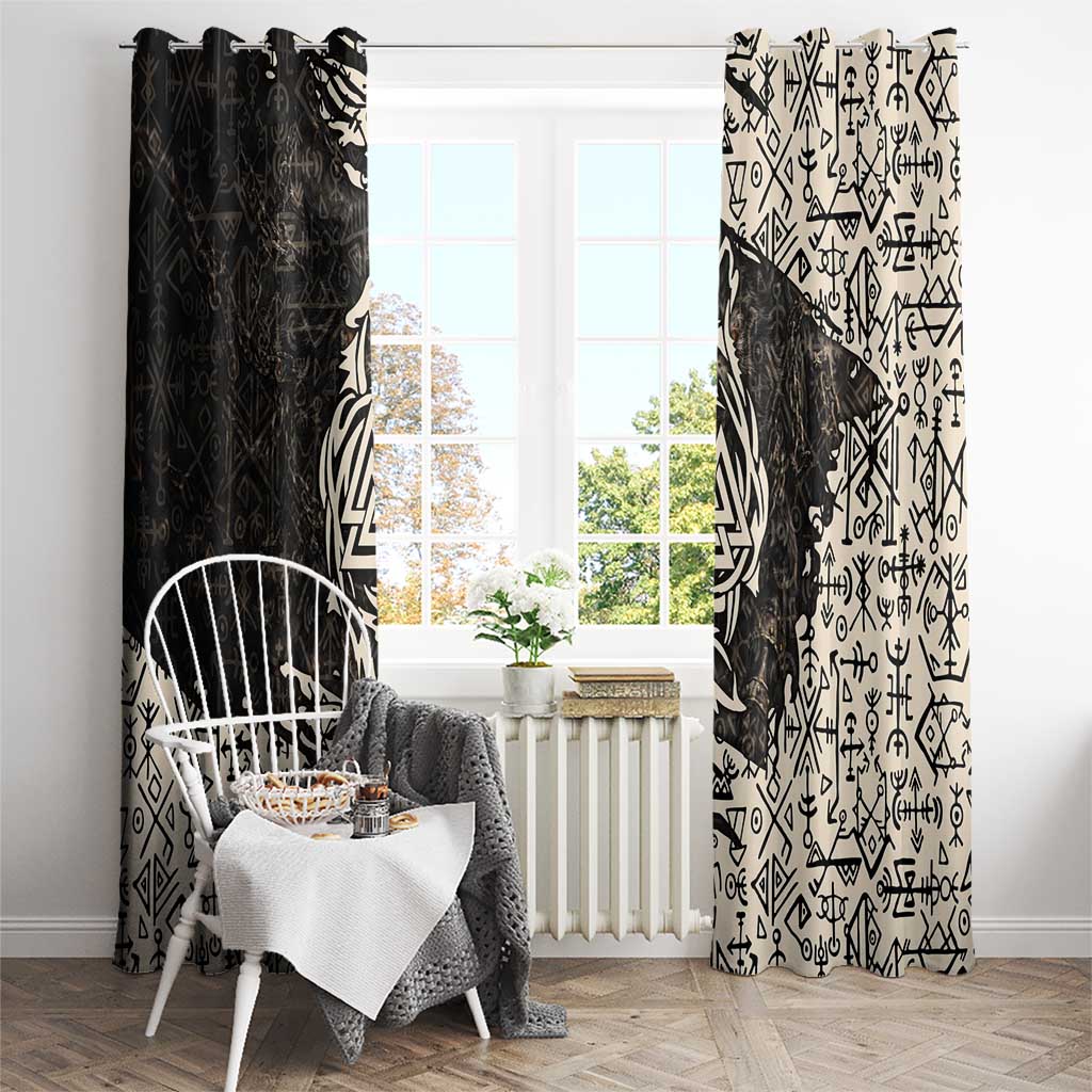 Fenrir Window Curtain with Norse Symbols and Howling Wolf Viking Mythology Tribute - Wonder Print Shop