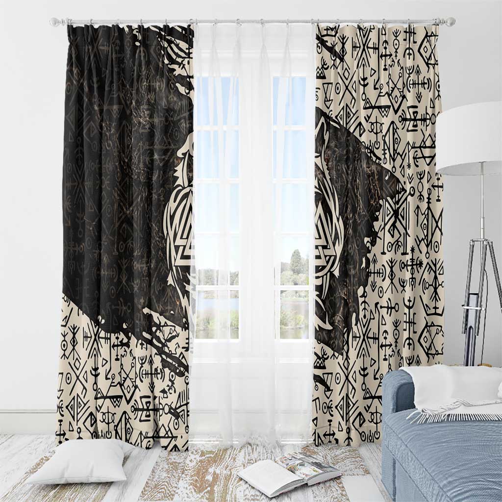 Fenrir Window Curtain with Norse Symbols and Howling Wolf Viking Mythology Tribute - Wonder Print Shop