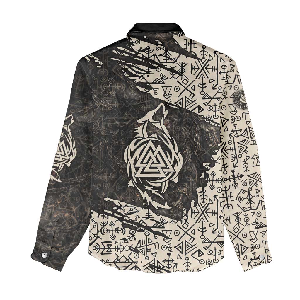 Fenrir Women Casual Shirt with Norse Symbols and Howling Wolf Viking Mythology Tribute - Wonder Print Shop