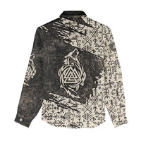 Fenrir Women Casual Shirt with Norse Symbols and Howling Wolf Viking Mythology Tribute - Wonder Print Shop