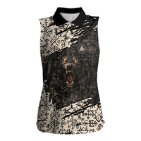 Fenrir Women Sleeveless Polo Shirt with Norse Symbols and Howling Wolf Viking Mythology Tribute - Wonder Print Shop