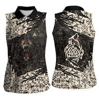 Fenrir Women Sleeveless Polo Shirt with Norse Symbols and Howling Wolf Viking Mythology Tribute - Wonder Print Shop