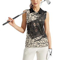 Fenrir Women Sleeveless Polo Shirt with Norse Symbols and Howling Wolf Viking Mythology Tribute - Wonder Print Shop