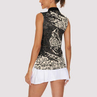 Fenrir Women Sleeveless Polo Shirt with Norse Symbols and Howling Wolf Viking Mythology Tribute - Wonder Print Shop