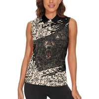 Fenrir Women Sleeveless Polo Shirt with Norse Symbols and Howling Wolf Viking Mythology Tribute - Wonder Print Shop