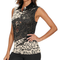 Fenrir Women Sleeveless Polo Shirt with Norse Symbols and Howling Wolf Viking Mythology Tribute - Wonder Print Shop