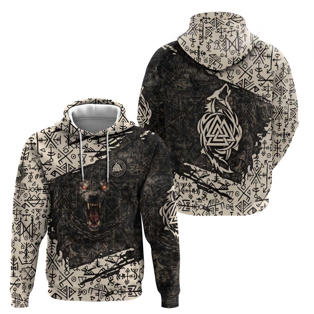 Fenrir Zip Hoodie with Norse Symbols and Howling Wolf Viking Mythology Tribute - Wonder Print Shop