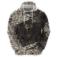 Fenrir Zip Hoodie with Norse Symbols and Howling Wolf Viking Mythology Tribute - Wonder Print Shop