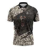 Fenrir Zipper Polo Shirt with Norse Symbols and Howling Wolf Viking Mythology Tribute - Wonder Print Shop