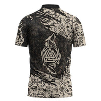 Fenrir Zipper Polo Shirt with Norse Symbols and Howling Wolf Viking Mythology Tribute - Wonder Print Shop