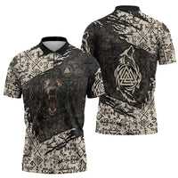 Fenrir Zipper Polo Shirt with Norse Symbols and Howling Wolf Viking Mythology Tribute - Wonder Print Shop