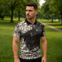 Fenrir Zipper Polo Shirt with Norse Symbols and Howling Wolf Viking Mythology Tribute - Wonder Print Shop