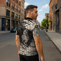 Fenrir Zipper Polo Shirt with Norse Symbols and Howling Wolf Viking Mythology Tribute - Wonder Print Shop