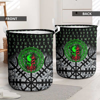 Flaming Skull Laundry Basket with Green Runes and Norse Symbols Viking Warrior Tribute - Wonder Print Shop