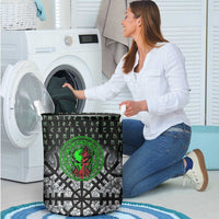 Flaming Skull Laundry Basket with Green Runes and Norse Symbols Viking Warrior Tribute - Wonder Print Shop