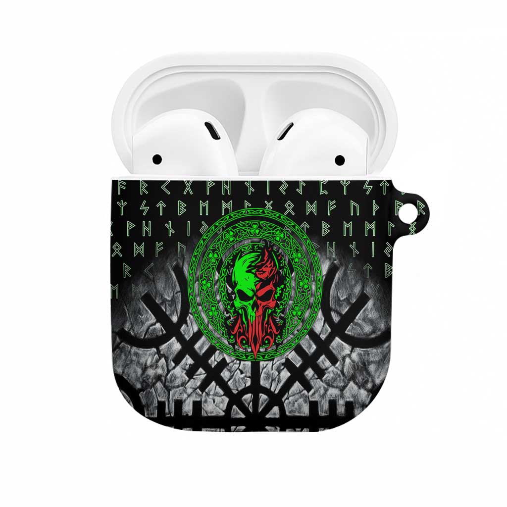 Flaming Skull AirPods Case with Green Runes and Norse Symbols Viking Warrior Tribute - Wonder Print Shop
