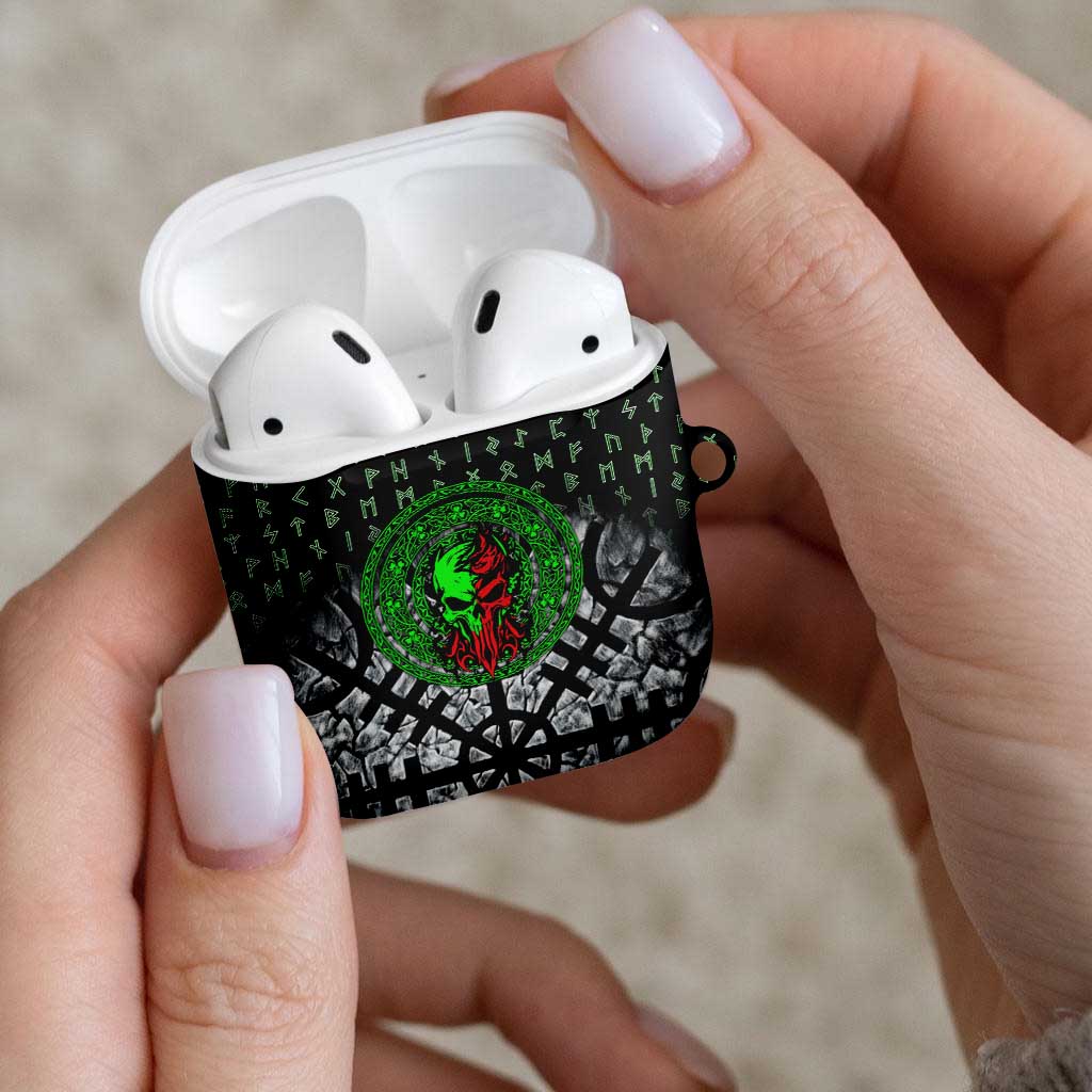 Flaming Skull AirPods Case with Green Runes and Norse Symbols Viking Warrior Tribute - Wonder Print Shop