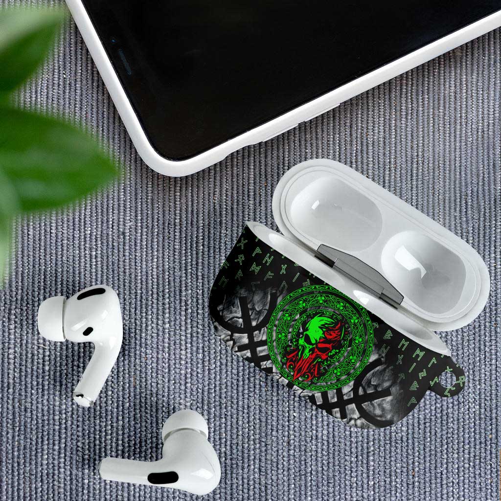 Flaming Skull AirPods Case with Green Runes and Norse Symbols Viking Warrior Tribute - Wonder Print Shop