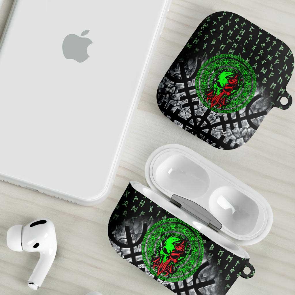 Flaming Skull AirPods Case with Green Runes and Norse Symbols Viking Warrior Tribute - Wonder Print Shop