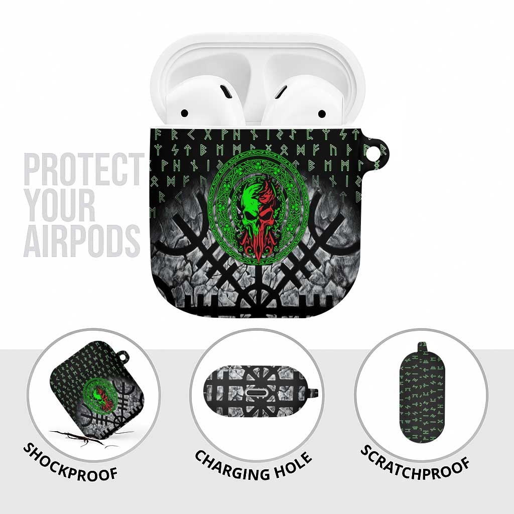 Flaming Skull AirPods Case with Green Runes and Norse Symbols Viking Warrior Tribute - Wonder Print Shop