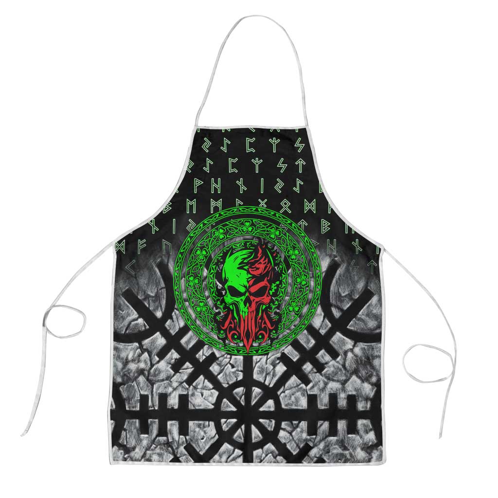 Flaming Skull Apron with Green Runes and Norse Symbols Viking Warrior Tribute - Wonder Print Shop