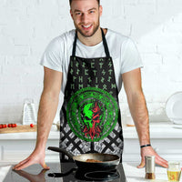 Flaming Skull Apron with Green Runes and Norse Symbols Viking Warrior Tribute - Wonder Print Shop