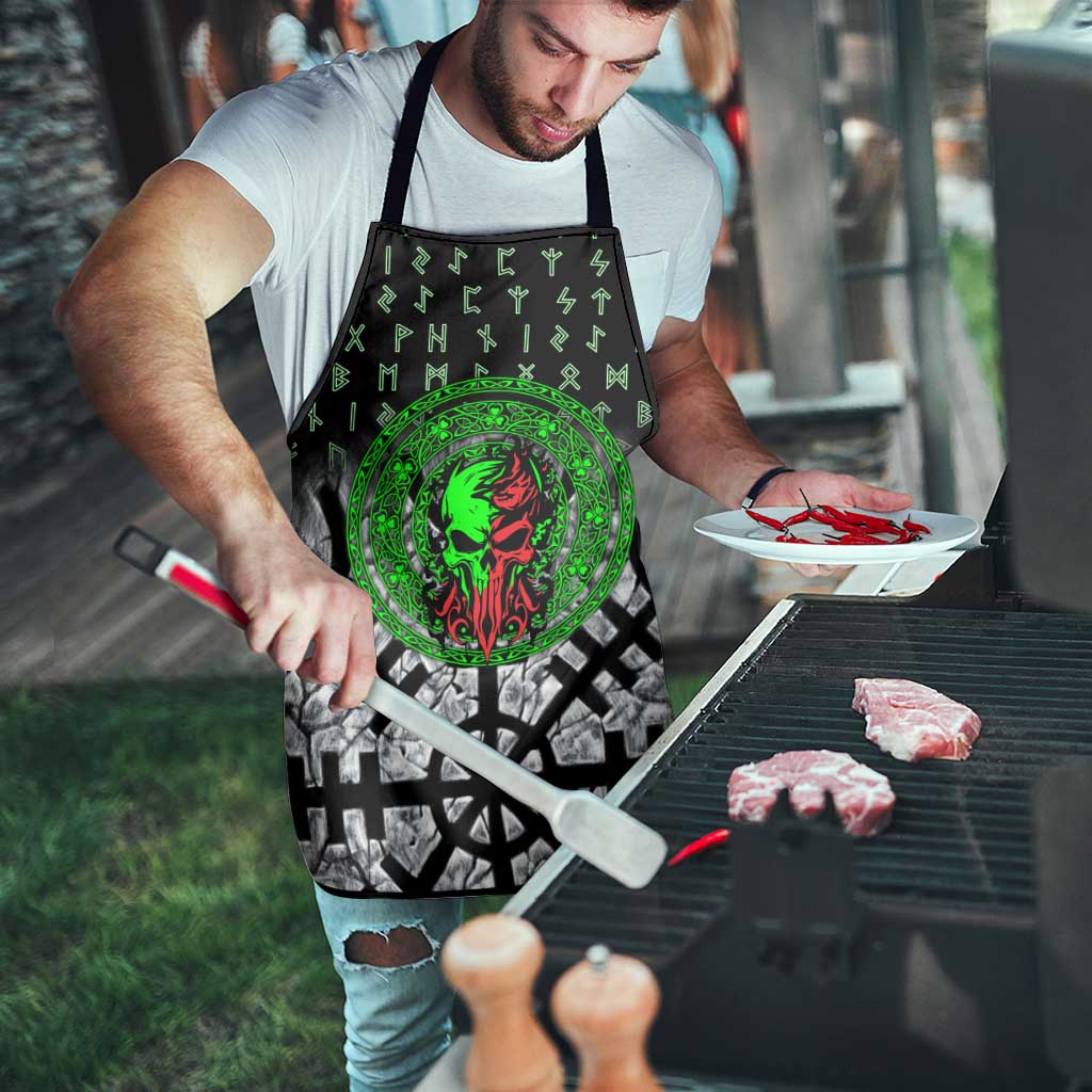 Flaming Skull Apron with Green Runes and Norse Symbols Viking Warrior Tribute - Wonder Print Shop