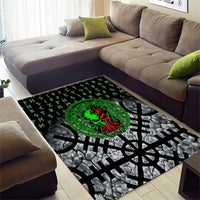 Flaming Skull Area Rug with Green Runes and Norse Symbols Viking Warrior Tribute - Wonder Print Shop