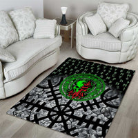 Flaming Skull Area Rug with Green Runes and Norse Symbols Viking Warrior Tribute - Wonder Print Shop