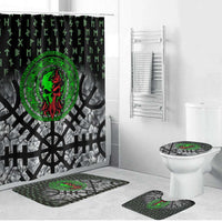 Flaming Skull Bathroom Set with Green Runes and Norse Symbols Viking Warrior Tribute - Wonder Print Shop