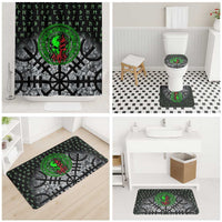 Flaming Skull Bathroom Set with Green Runes and Norse Symbols Viking Warrior Tribute - Wonder Print Shop