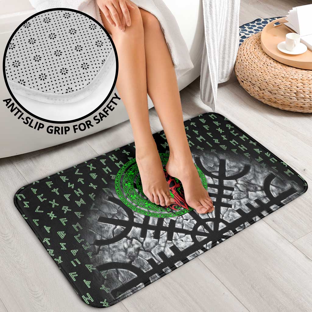 Flaming Skull Bathroom Set with Green Runes and Norse Symbols Viking Warrior Tribute - Wonder Print Shop