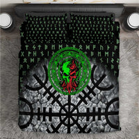 Flaming Skull Bedding Set with Green Runes and Norse Symbols Viking Warrior Tribute - Wonder Print Shop