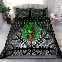 Flaming Skull Bedding Set with Green Runes and Norse Symbols Viking Warrior Tribute - Wonder Print Shop
