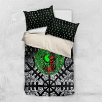 Flaming Skull Bedding Set with Green Runes and Norse Symbols Viking Warrior Tribute - Wonder Print Shop