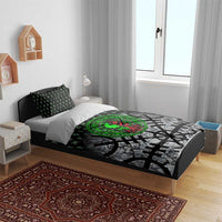 Flaming Skull Bedding Set with Green Runes and Norse Symbols Viking Warrior Tribute - Wonder Print Shop