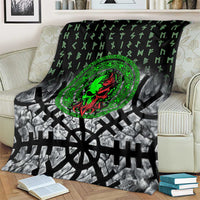 Flaming Skull Blanket with Green Runes and Norse Symbols Viking Warrior Tribute - Wonder Print Shop