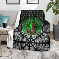 Flaming Skull Blanket with Green Runes and Norse Symbols Viking Warrior Tribute - Wonder Print Shop