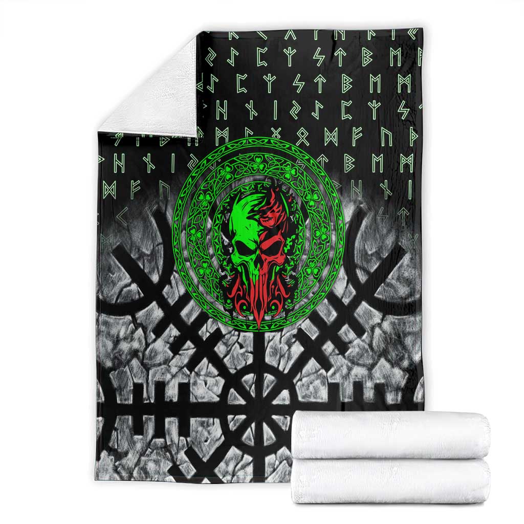 Flaming Skull Blanket with Green Runes and Norse Symbols Viking Warrior Tribute - Wonder Print Shop