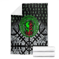 Flaming Skull Blanket with Green Runes and Norse Symbols Viking Warrior Tribute - Wonder Print Shop
